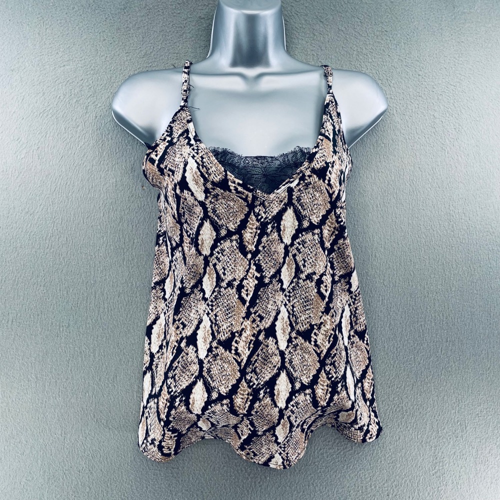 Escape by Blu Pepper Women Camisole Snakeskin Print Small Lace Trim Boho Edgy